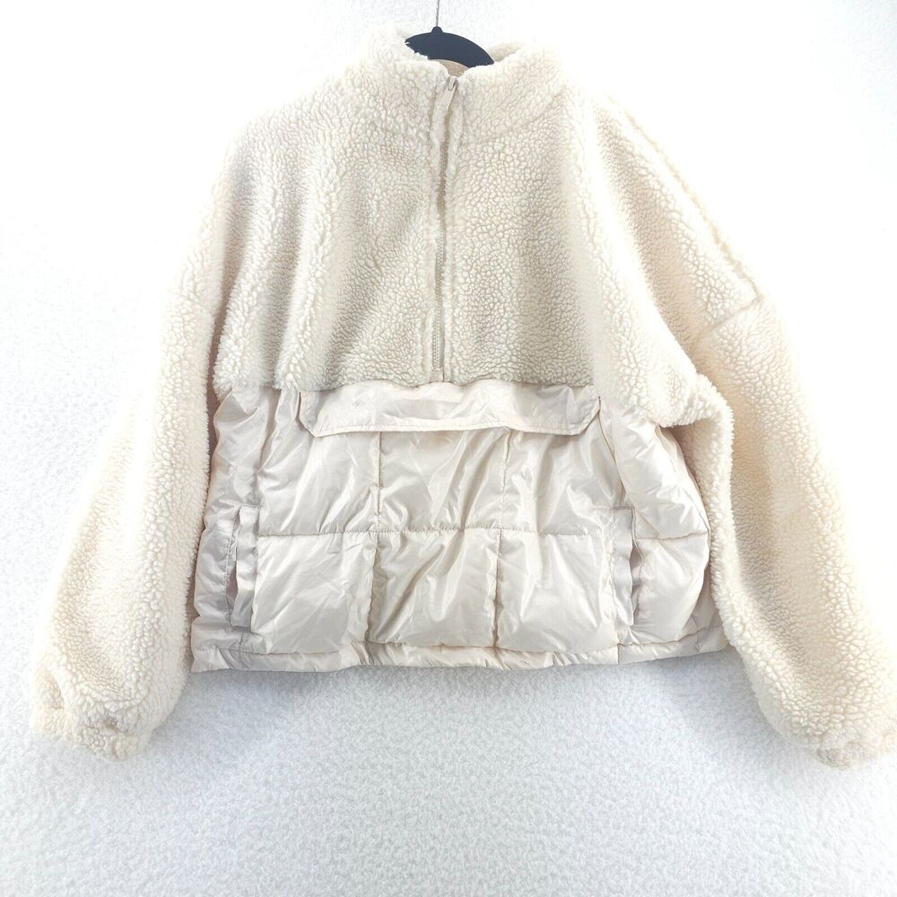 Fabletics Sherpa Jacket Nelly Mixed Media Half Zip Womens XL Beige Oats Pockets